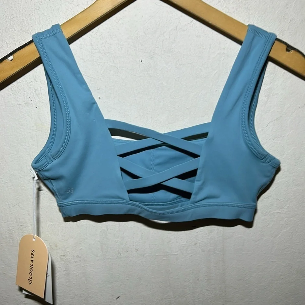 Blogilates Women’s Criss Cross Sports Bra Cameo Blue Size XS NWT